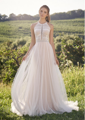 Jewel Neck Ivory Lace Tulle Illusion Bodice Wedding Dress